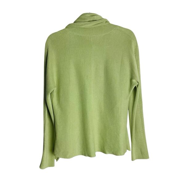 Eileen Fisher Cardigan Sweater Womens M Pear Green Silk Blend Open Cascade Front - Picture 2 of 9